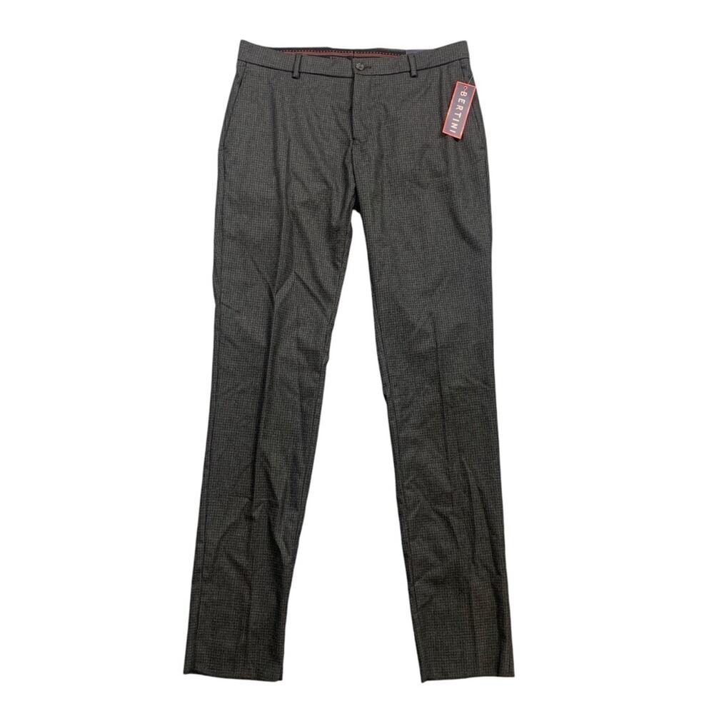 Bertini Pants Mens 34 Charcoal Gray Slim Fit Stretch Nylon Blend Check Dress